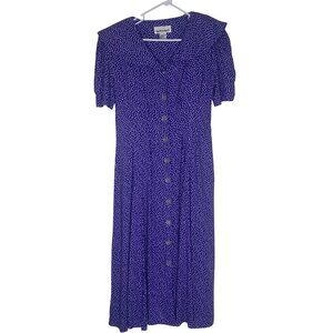 Vintage Ellen Ashley Midi Dress Womens Size 12 Purple Button Front Sailer Collar